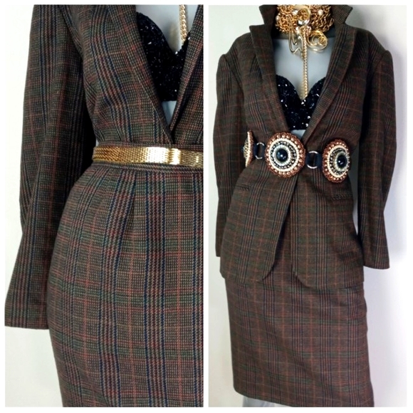 SAG HARBOR Wool Blend Two-Piece Houndstooth Dark VTG Academia Femi ine PowErSuit - Picture 6 of 15